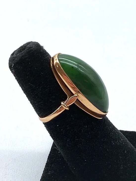 Jewelry - Vintage European Russian 14K Rose Pink Gold Green Nephrite Jade Cocktail RING